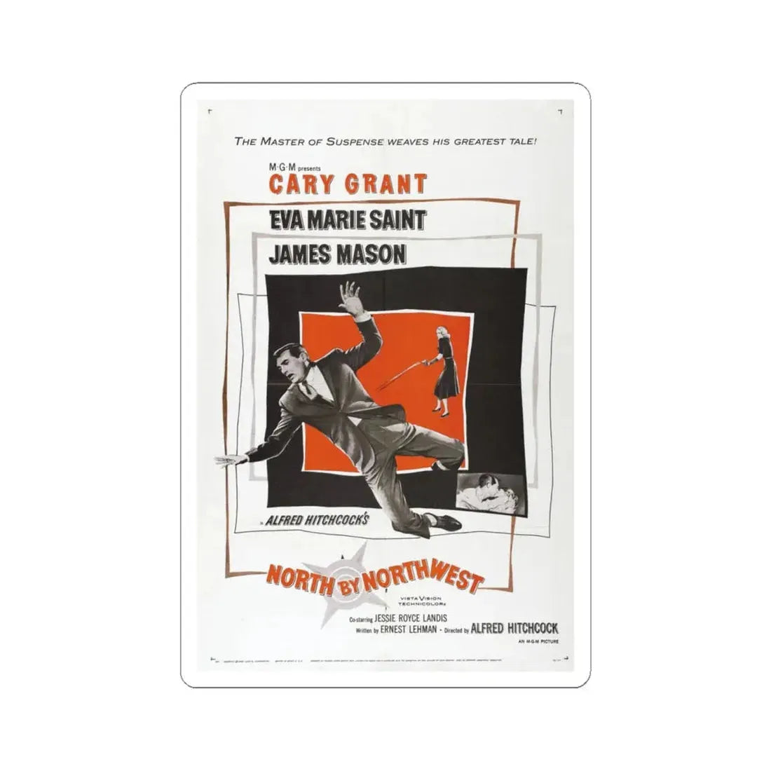 North by Northwest 1959 Movie Poster - STICKER Vinyl Kiss-Cut Decal 6 Inch White - The Sticker Space