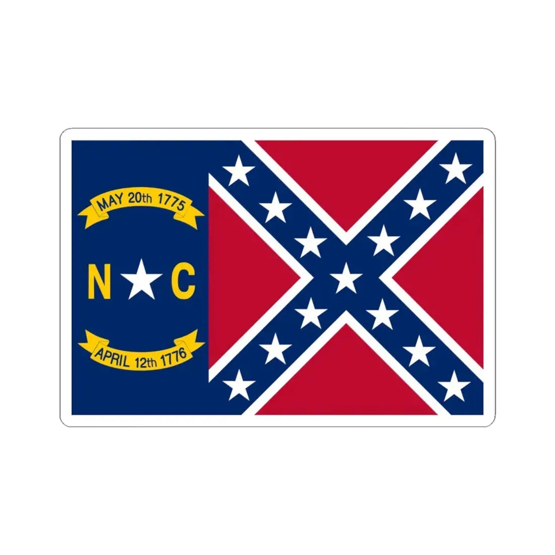 North Carolina Rebel Flag (United States) STICKER Vinyl Kiss-Cut Decal 4 Inch White - The Sticker Space