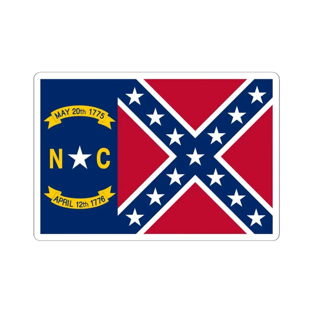 North Carolina Rebel Flag (United States) STICKER Vinyl Kiss-Cut Decal 6 Inch White - The Sticker Space