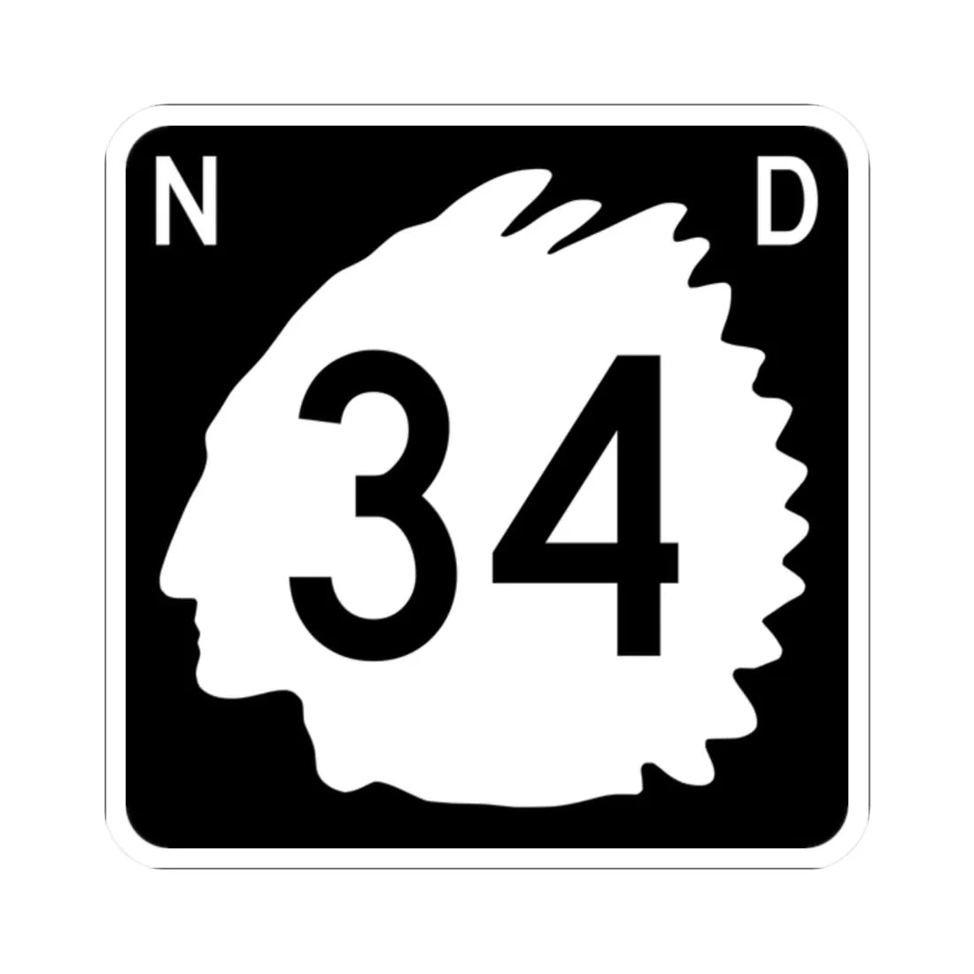 North Dakota 34 (North Dakota) (Road Sign) STICKER Vinyl Kiss-Cut Decal 2 Inch White - The Sticker Space