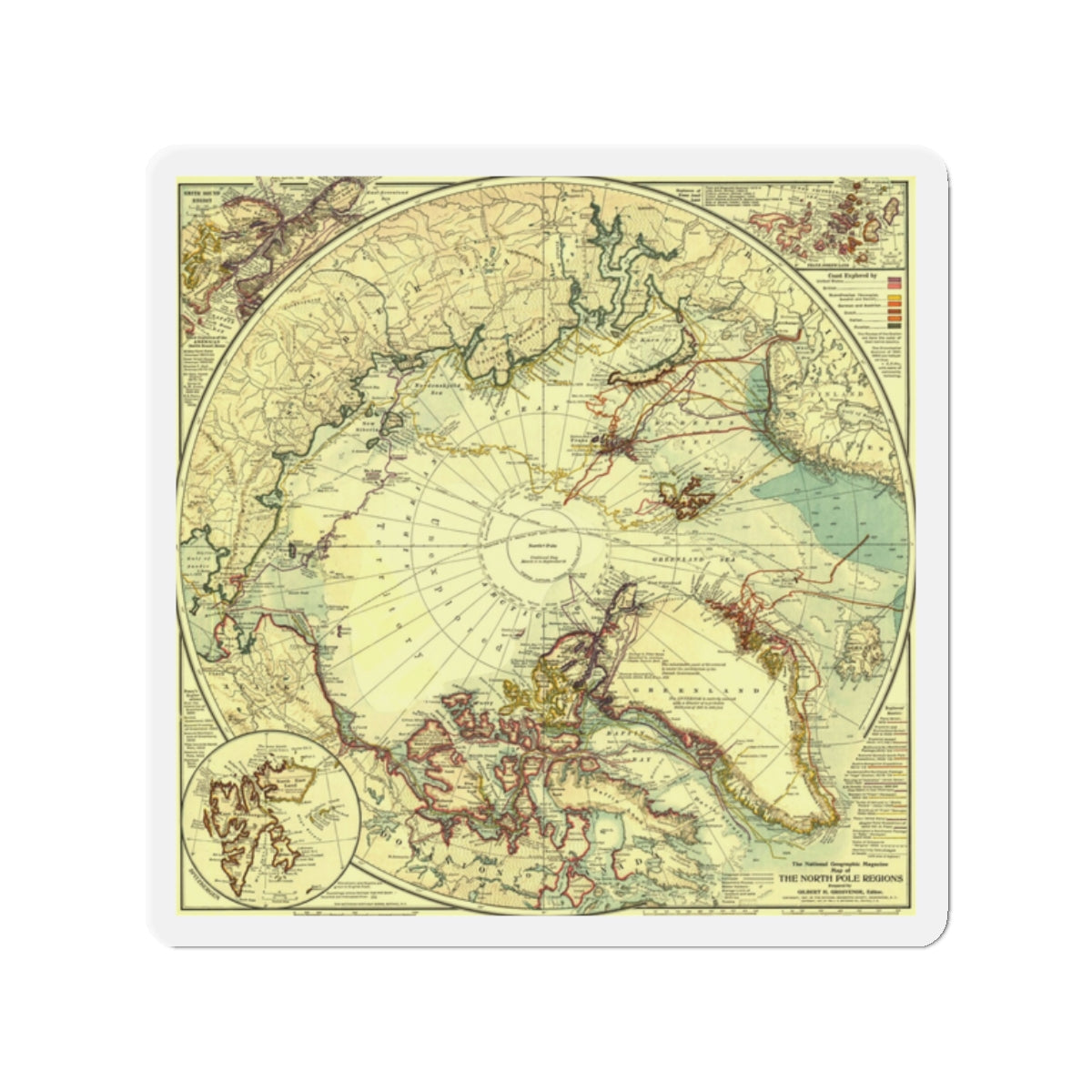 North Pole (1907) (Map) Refrigerator Magnet-2" x 2"-The Sticker Space