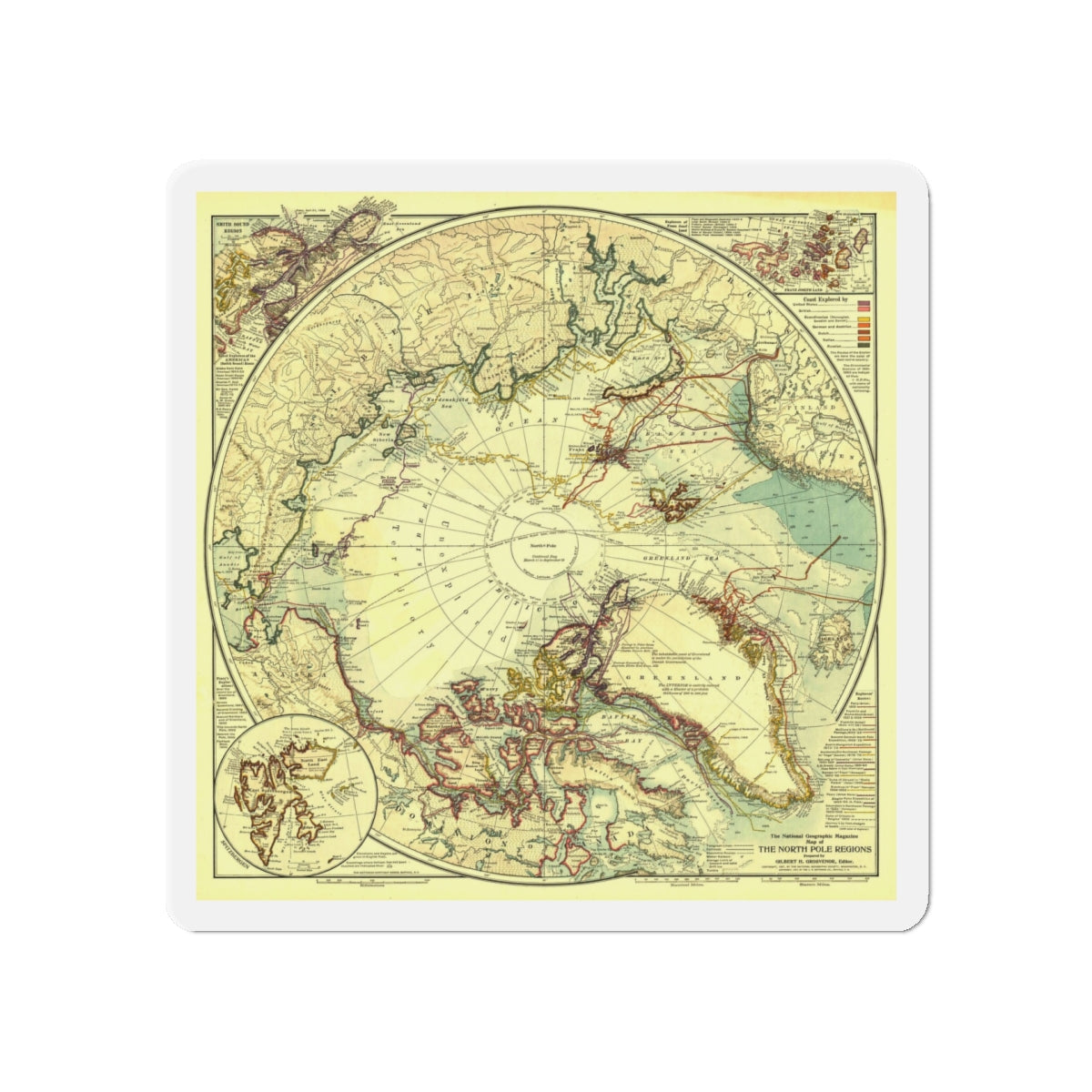 North Pole (1907) (Map) Refrigerator Magnet-5" x 5"-The Sticker Space