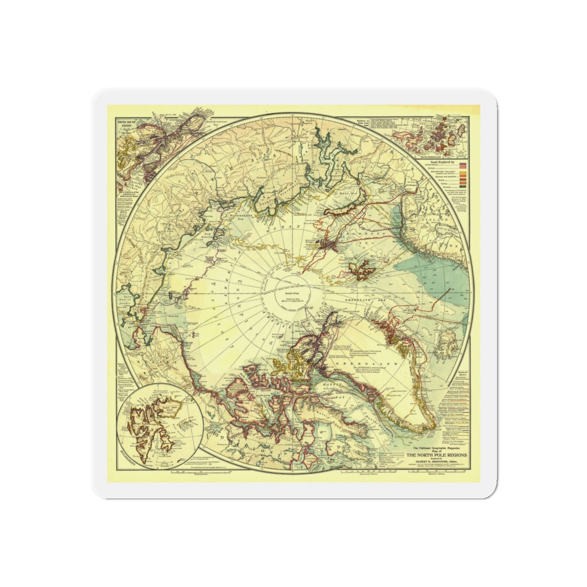 North Pole (1907) (Map) Refrigerator Magnet-6 × 6"-The Sticker Space