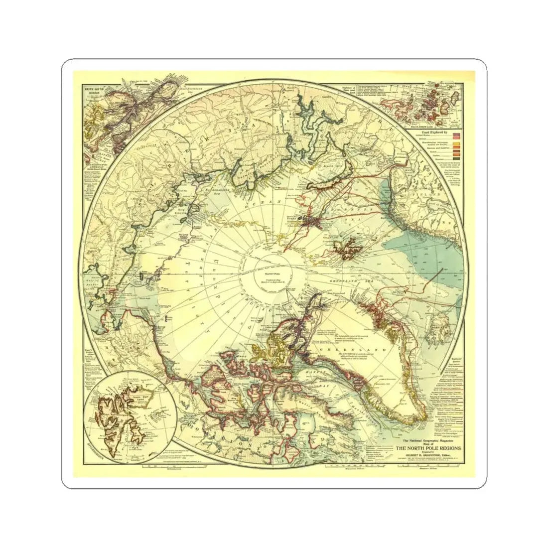 North Pole (1907) (Map) STICKER Vinyl Kiss-Cut Decal 6 Inch White - The Sticker Space