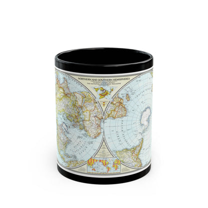 Northern and Southern Hemispheres (1943) (Map) Black Coffee Mug-11oz-The Sticker Space