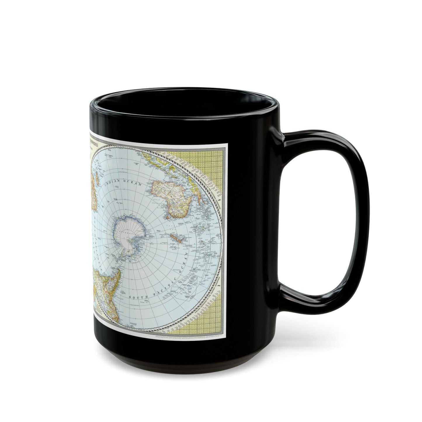 Northern and Southern Hemispheres (1943) (Map) Black Coffee Mug-The Sticker Space