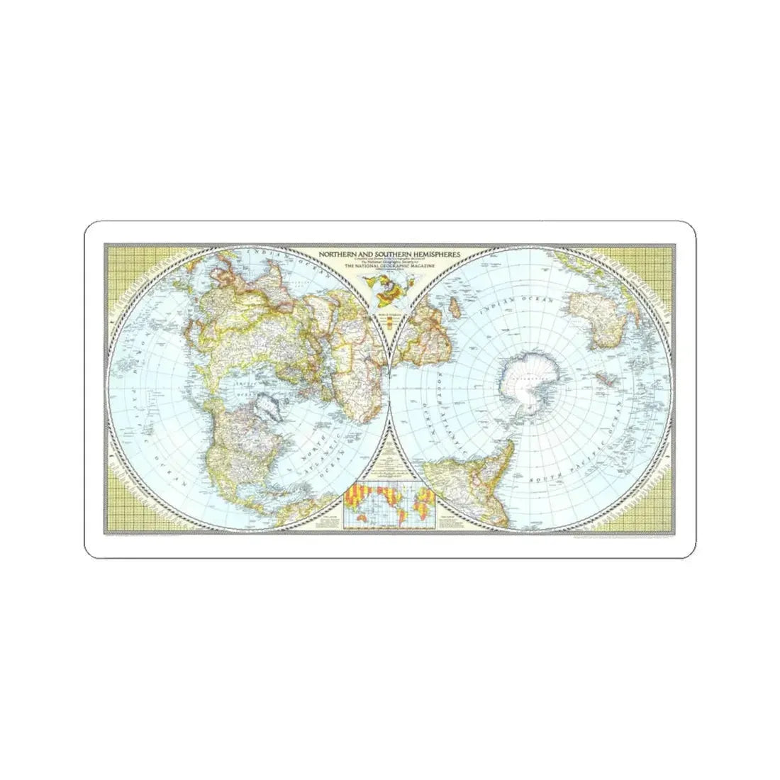 Northern and Southern Hemispheres (1943) (Map) STICKER Vinyl Kiss-Cut Decal 6 Inch White - The Sticker Space