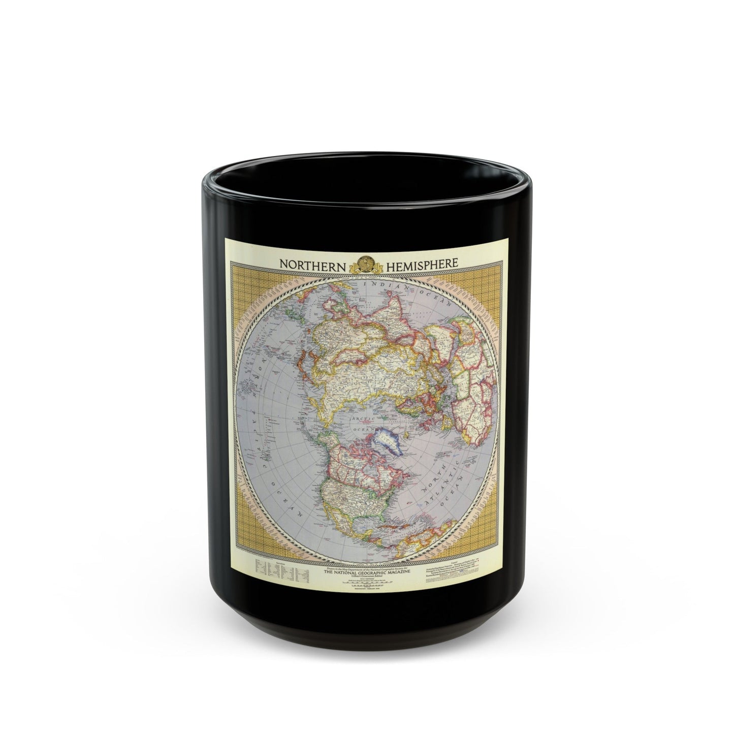 Northern Hemisphere (1946) (Map) Black Coffee Mug-15oz-The Sticker Space