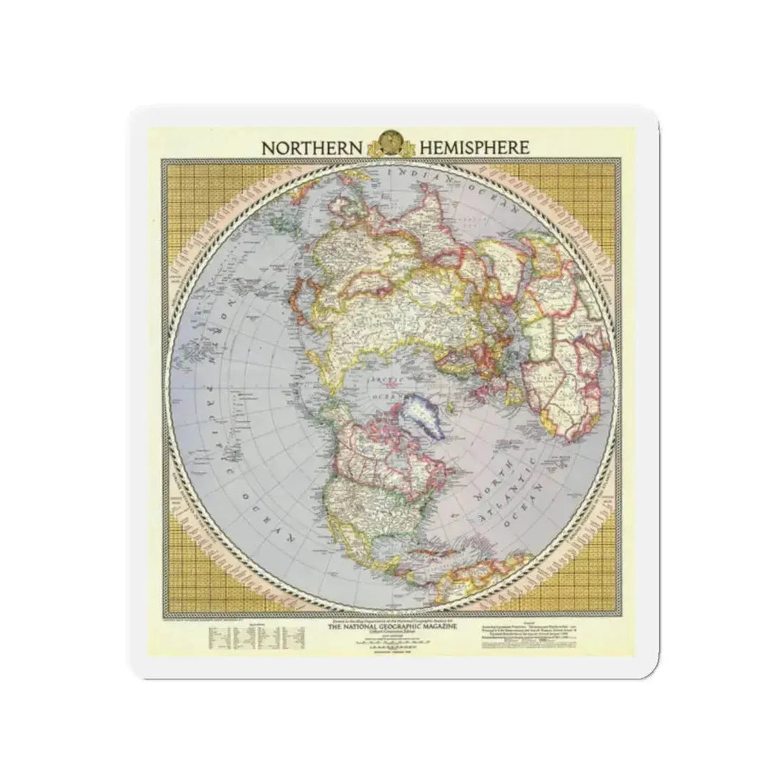 Northern Hemisphere (1946) (Map) Refrigerator Magnet 2 Inch Die-Cut - The Sticker Space