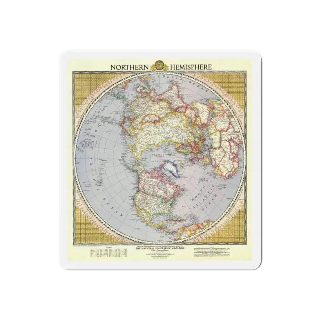 Northern Hemisphere (1946) (Map) Refrigerator Magnet 4 Inch Die-Cut - The Sticker Space