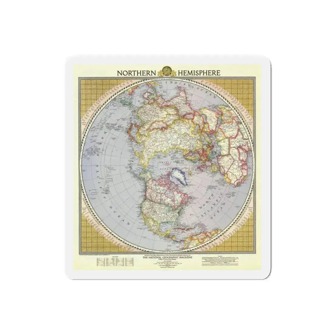 Northern Hemisphere (1946) (Map) Refrigerator Magnet 6 Inch Die-Cut - The Sticker Space