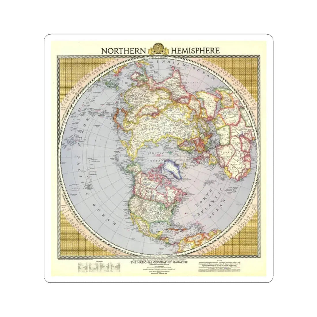Northern Hemisphere (1946) (Map) STICKER Vinyl Kiss-Cut Decal 3 Inch White - The Sticker Space