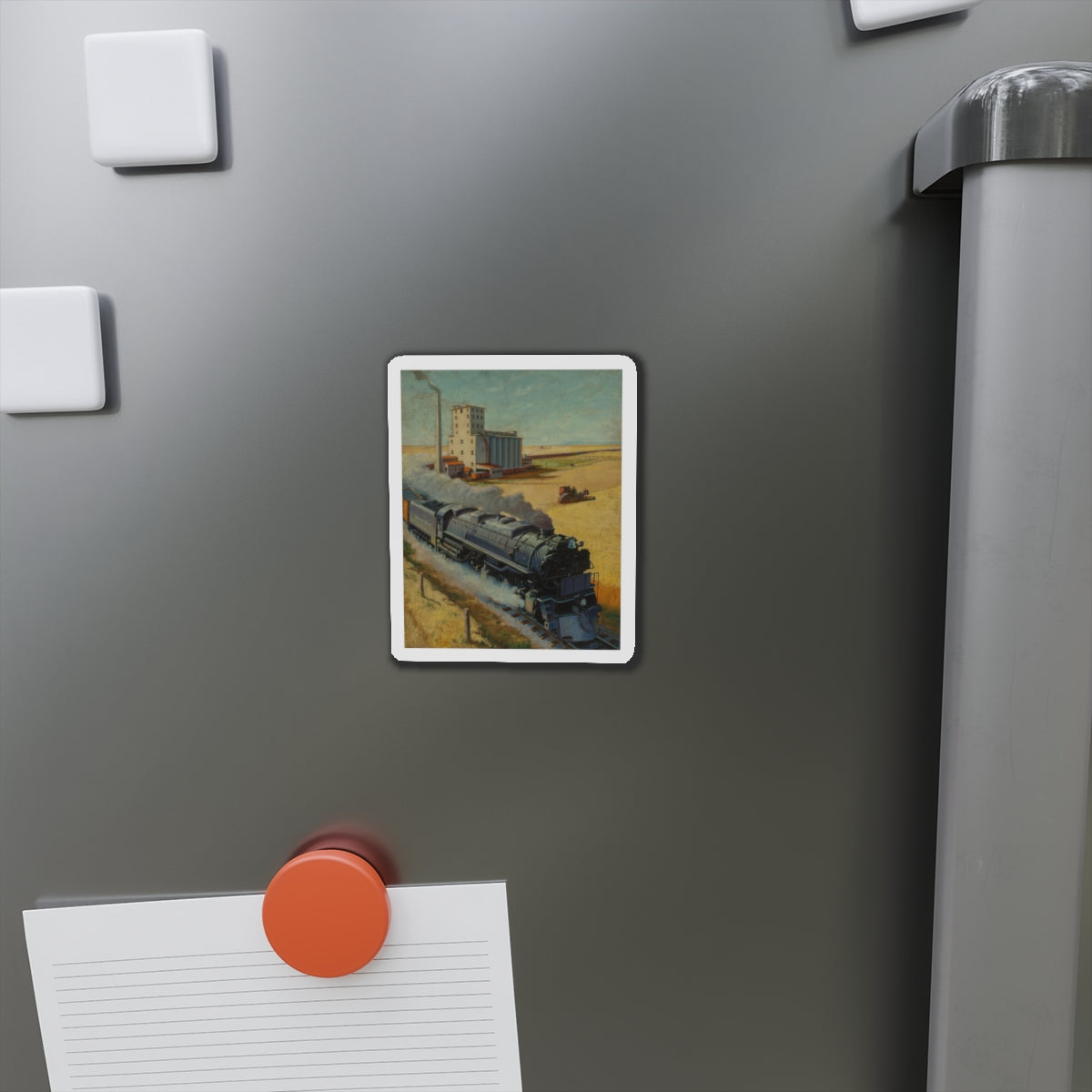 Northern Pacific at Grain Silo (Magazine Illustration) Refrigerator Magnet-The Sticker Space