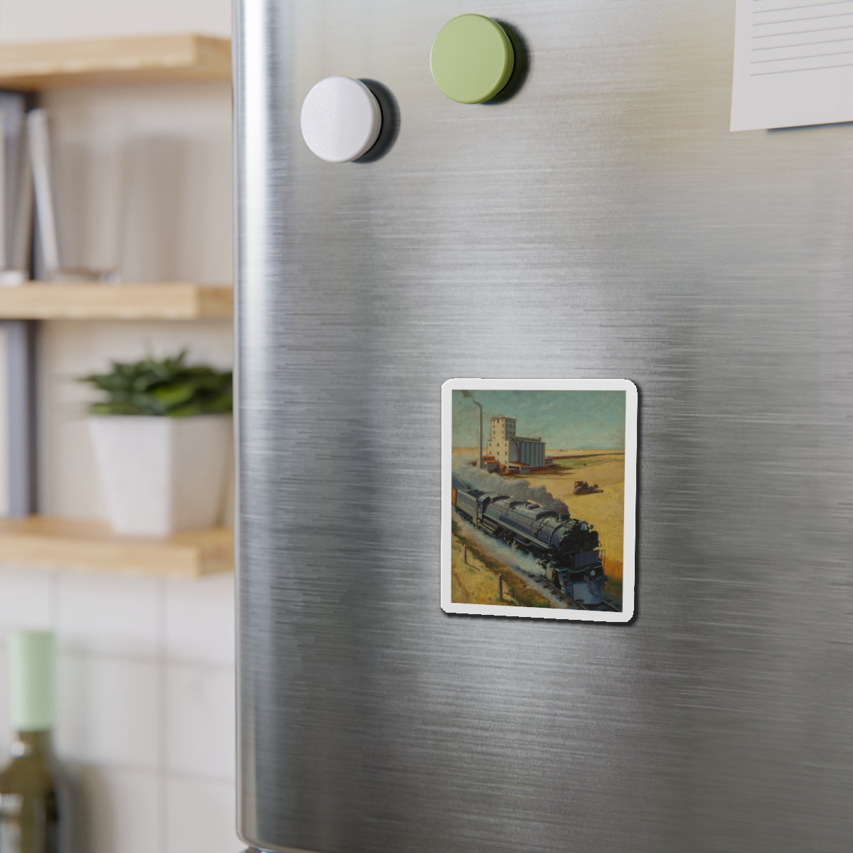 Northern Pacific at Grain Silo (Magazine Illustration) Refrigerator Magnet-The Sticker Space