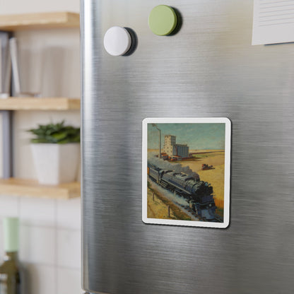 Northern Pacific at Grain Silo (Magazine Illustration) Refrigerator Magnet-The Sticker Space