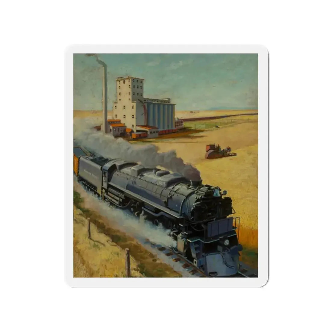 Northern Pacific at Grain Silo (Magazine Illustration) Refrigerator Magnet 2 Inch - The Sticker Space