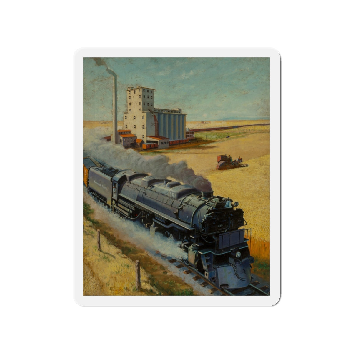 Northern Pacific at Grain Silo (Magazine Illustration) Refrigerator Magnet-3" x 3"-The Sticker Space