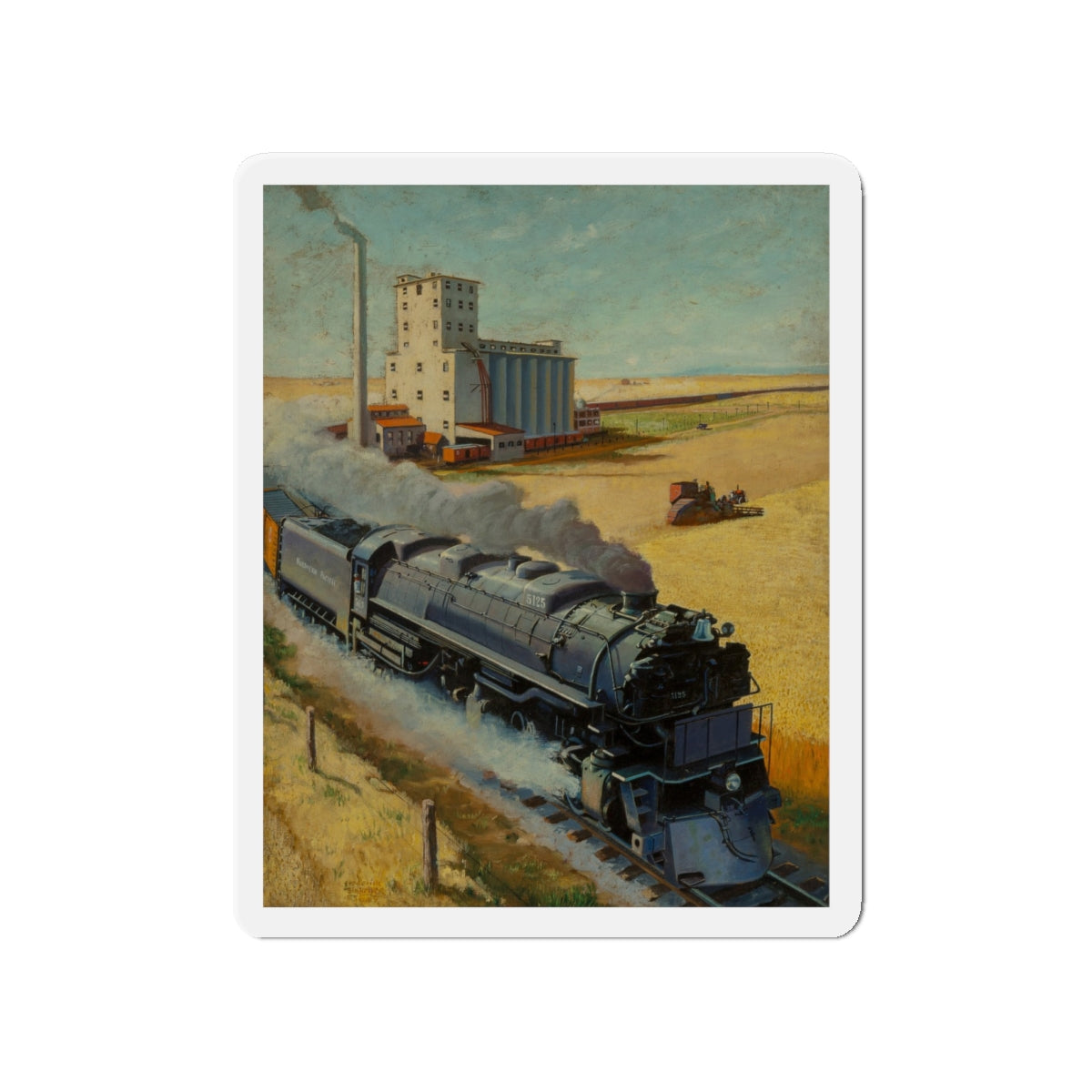 Northern Pacific at Grain Silo (Magazine Illustration) Refrigerator Magnet-4" x 4"-The Sticker Space