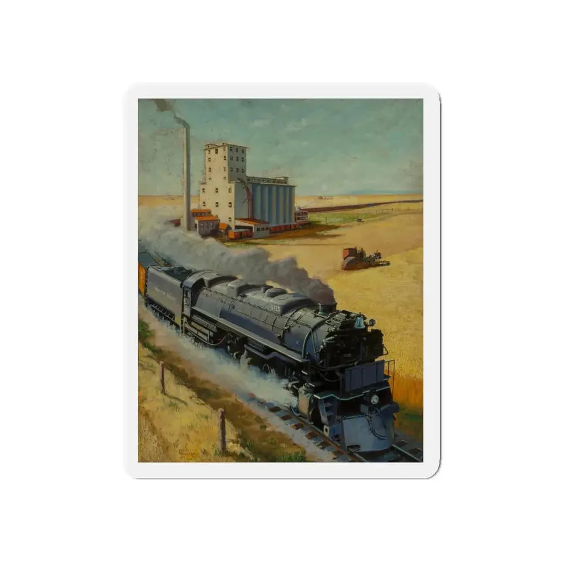 Northern Pacific at Grain Silo (Magazine Illustration) Refrigerator Magnet 5 Inch - The Sticker Space