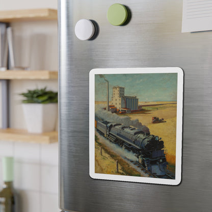 Northern Pacific at Grain Silo (Magazine Illustration) Refrigerator Magnet-The Sticker Space