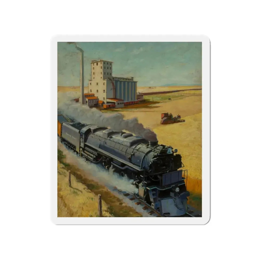 Northern Pacific at Grain Silo (Magazine Illustration) Refrigerator Magnet - The Sticker Space