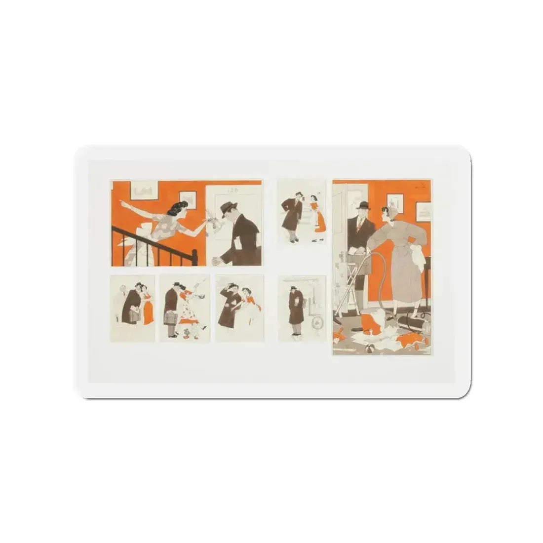 Not So Nice to Come Home To, Redbook illustrations, November 1949 (Magazine Illustration) Refrigerator Magnet 3 Inch - The Sticker Space