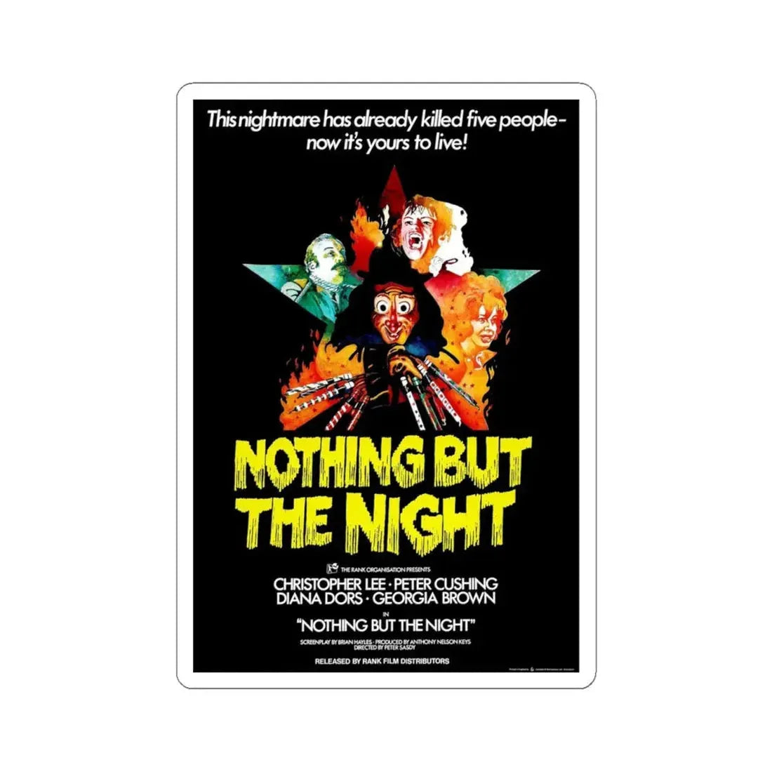 NOTHING BUT THE NIGHT 1973 Movie Poster - STICKER Vinyl Kiss-Cut Decal 4 Inch White - The Sticker Space