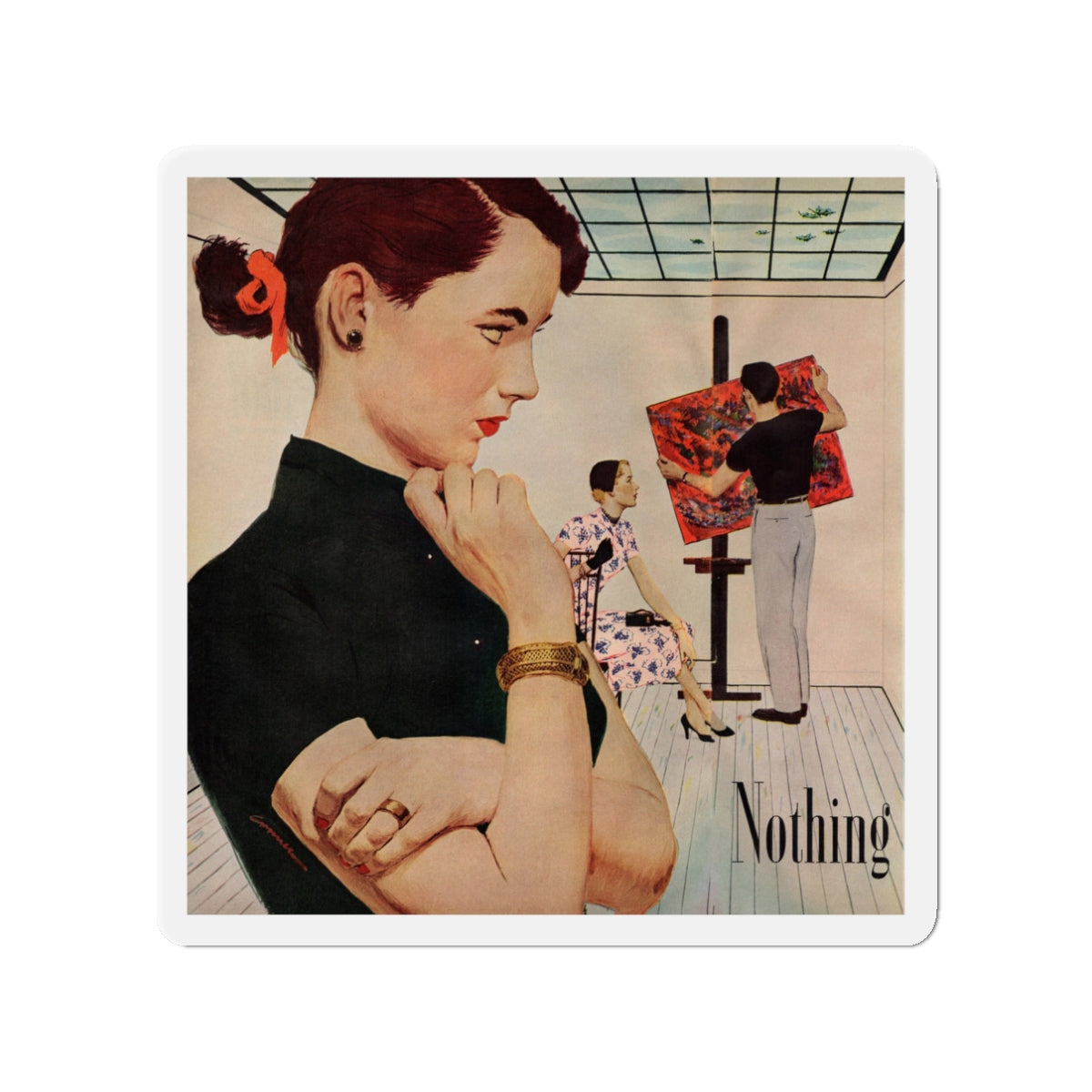 Nothing Must Change (1), Redbook, June 1951 (Magazine Illustration) Refrigerator Magnet-3" x 3"-The Sticker Space