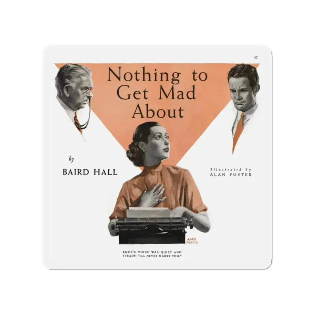 Nothing to Get Mad About, Redbook, December 1936 (Magazine Illustration) Refrigerator Magnet 2 Inch - The Sticker Space