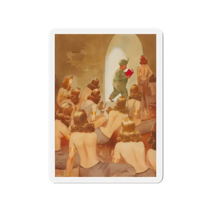 Now He Goes to Bed with Dr. Kinsey, Esquire magazine story illustration, 1953 (Magazine Illustration) Refrigerator Magnet 2 Inch - The Sticker Space