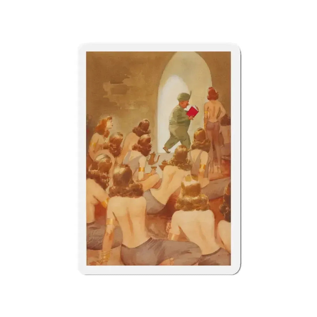 Now He Goes to Bed with Dr. Kinsey, Esquire magazine story illustration, 1953 (Magazine Illustration) Refrigerator Magnet 3 Inch - The Sticker Space