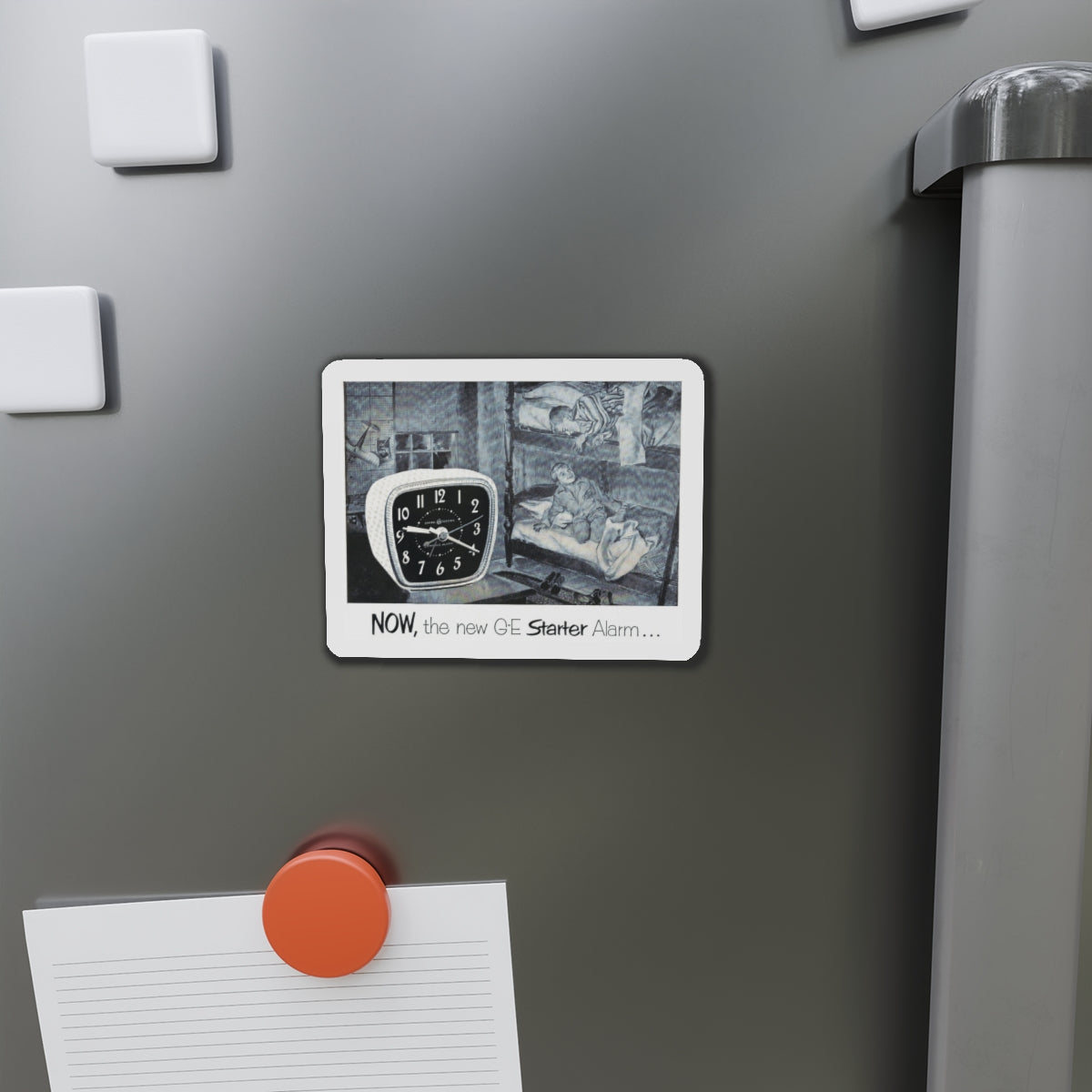 Now, the new G-E Starter Alarm (Magazine Illustration) Refrigerator Magnet-The Sticker Space