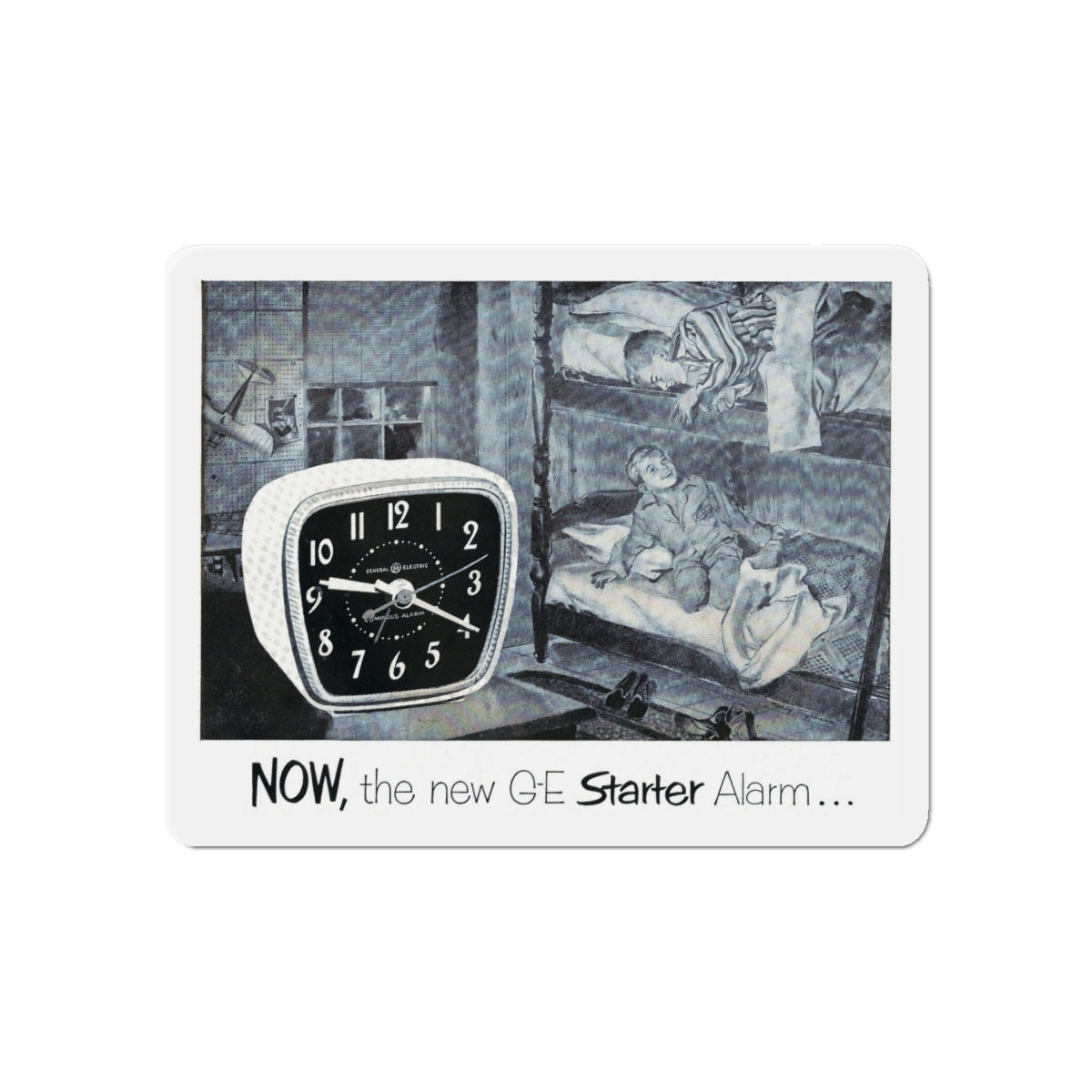 Now, the new G-E Starter Alarm (Magazine Illustration) Refrigerator Magnet-6 × 6"-The Sticker Space