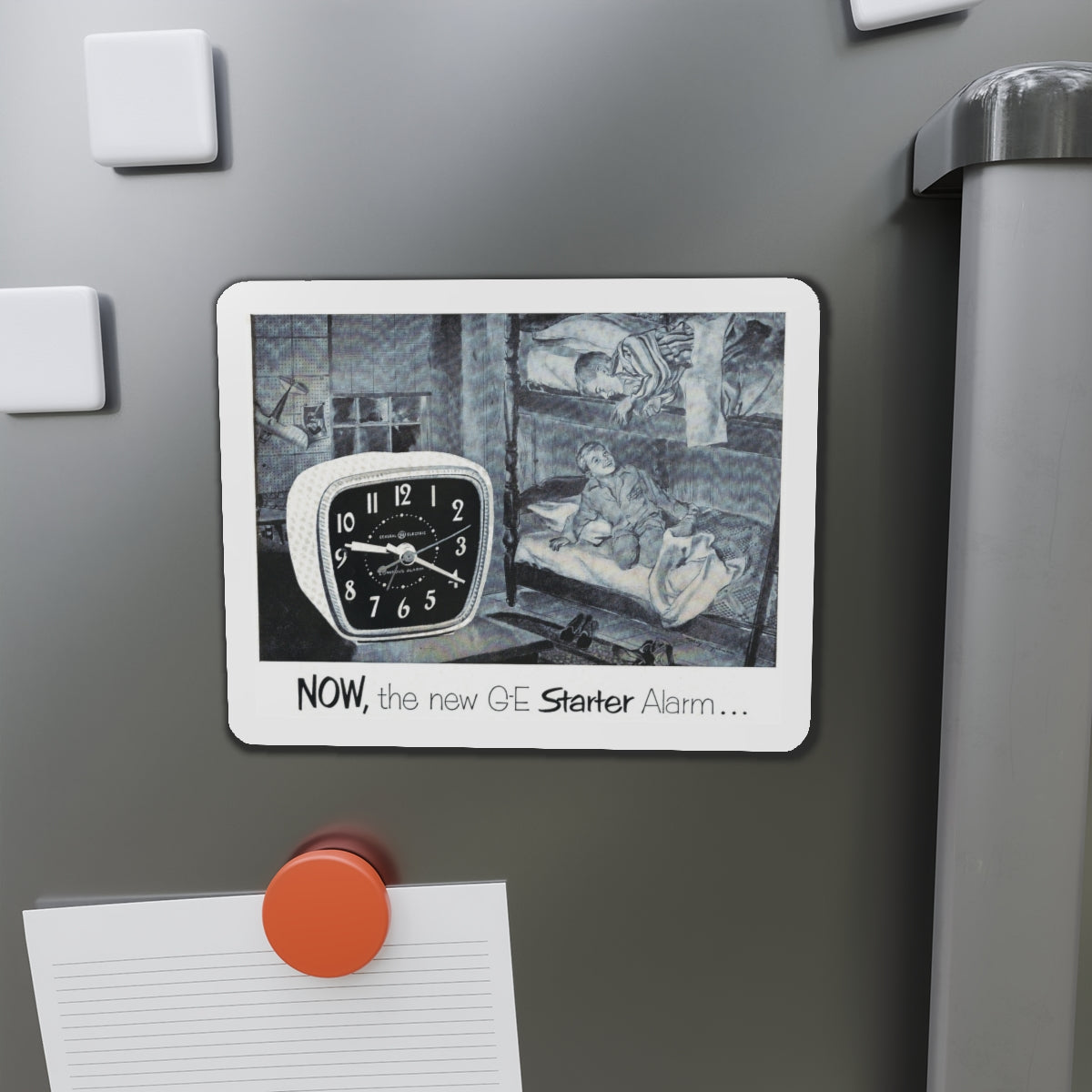 Now, the new G-E Starter Alarm (Magazine Illustration) Refrigerator Magnet-The Sticker Space