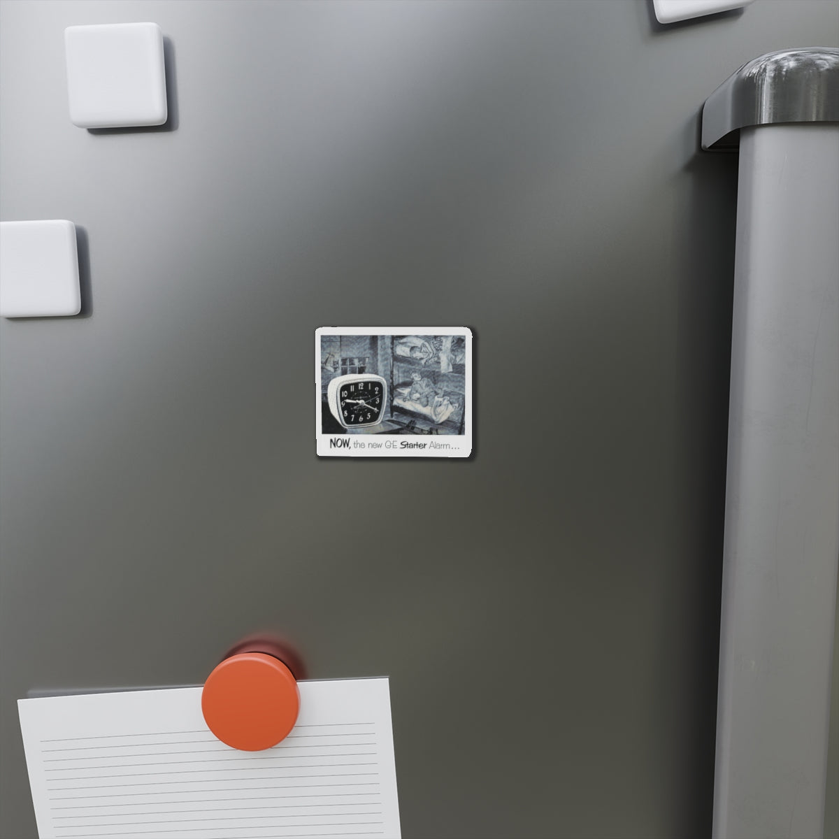 Now, the new G-E Starter Alarm (Magazine Illustration) Refrigerator Magnet-The Sticker Space