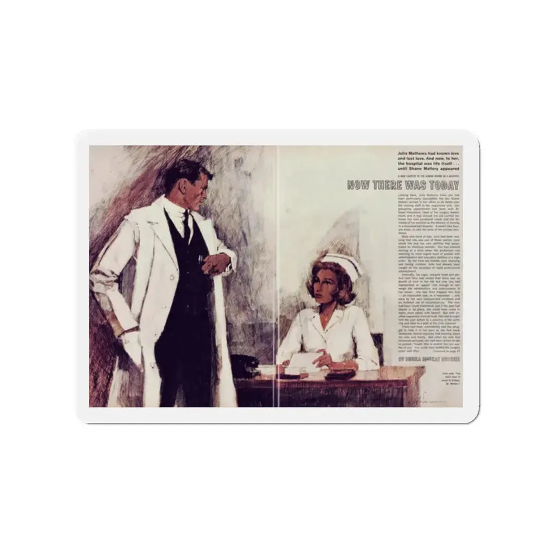 Now There Was Today, Chatelaine, February 1965 (Magazine Illustration) Refrigerator Magnet 2 Inch - The Sticker Space