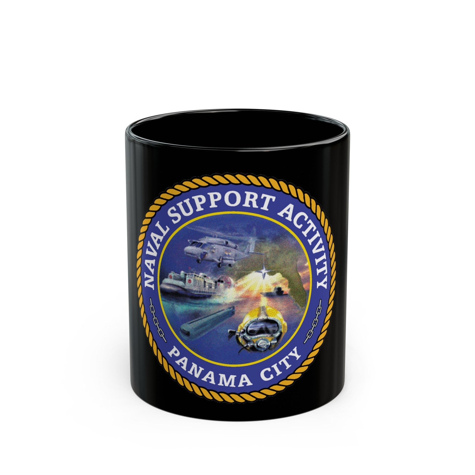 NSA Panama City Naval Support Activity (U.S. Navy) Black Coffee Mug-11oz-The Sticker Space