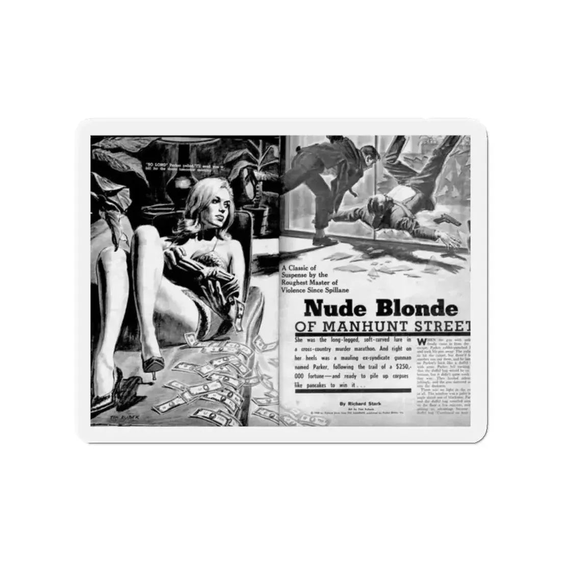 Nude Blonde Of Manhunt Street, Man's World, February 1965 (Magazine Illustration) Refrigerator Magnet 2 Inch - The Sticker Space