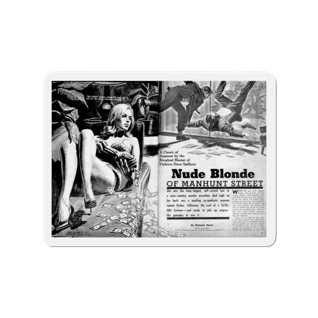 Nude Blonde Of Manhunt Street, Man's World, February 1965 (Magazine Illustration) Refrigerator Magnet 3 Inch - The Sticker Space