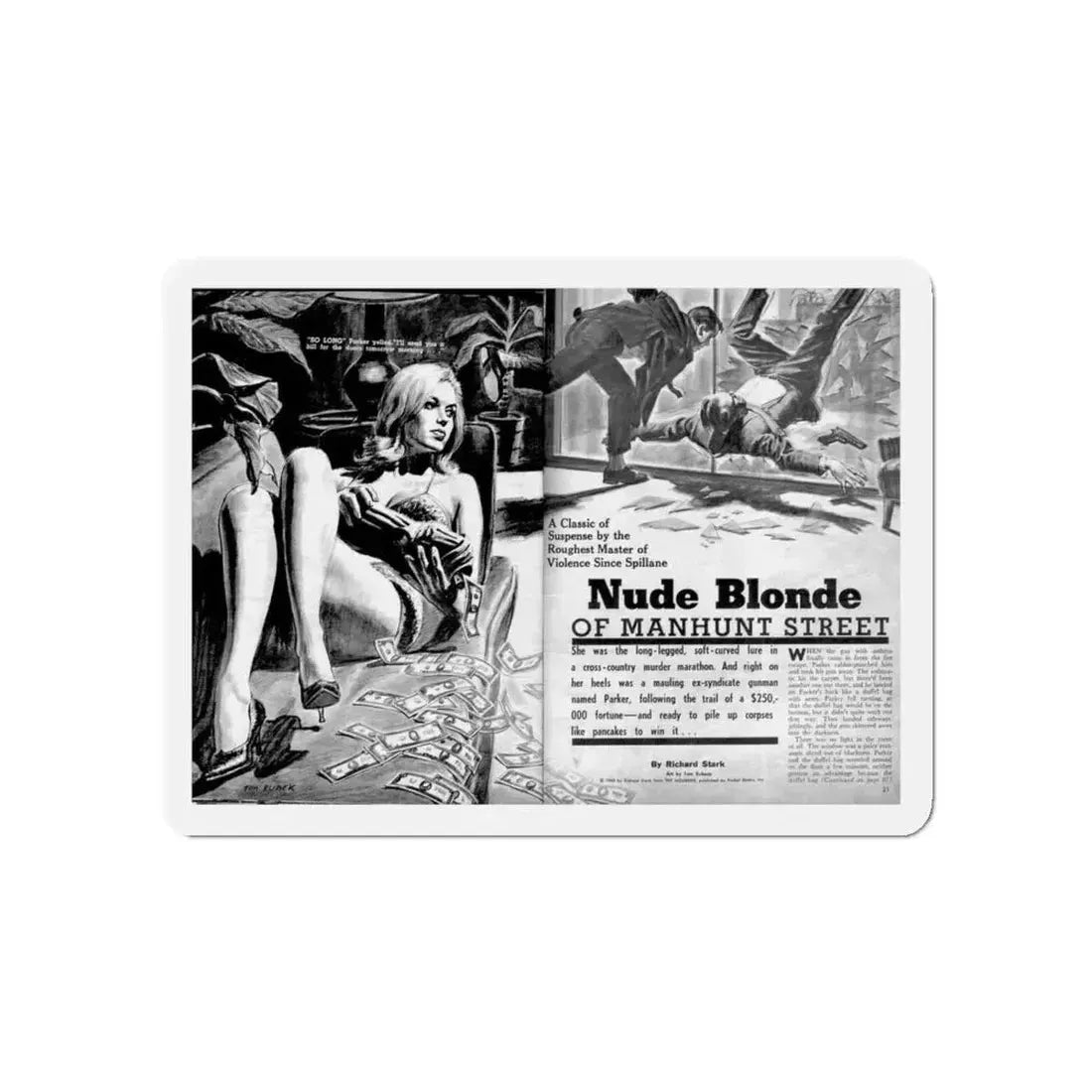 Nude Blonde Of Manhunt Street, Man's World, February 1965 (Magazine Illustration) Refrigerator Magnet 5 Inch - The Sticker Space