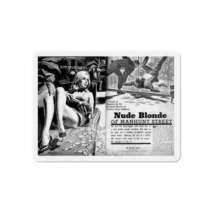 Nude Blonde Of Manhunt Street, Man's World, February 1965 (Magazine Illustration) Refrigerator Magnet 6 Inch - The Sticker Space
