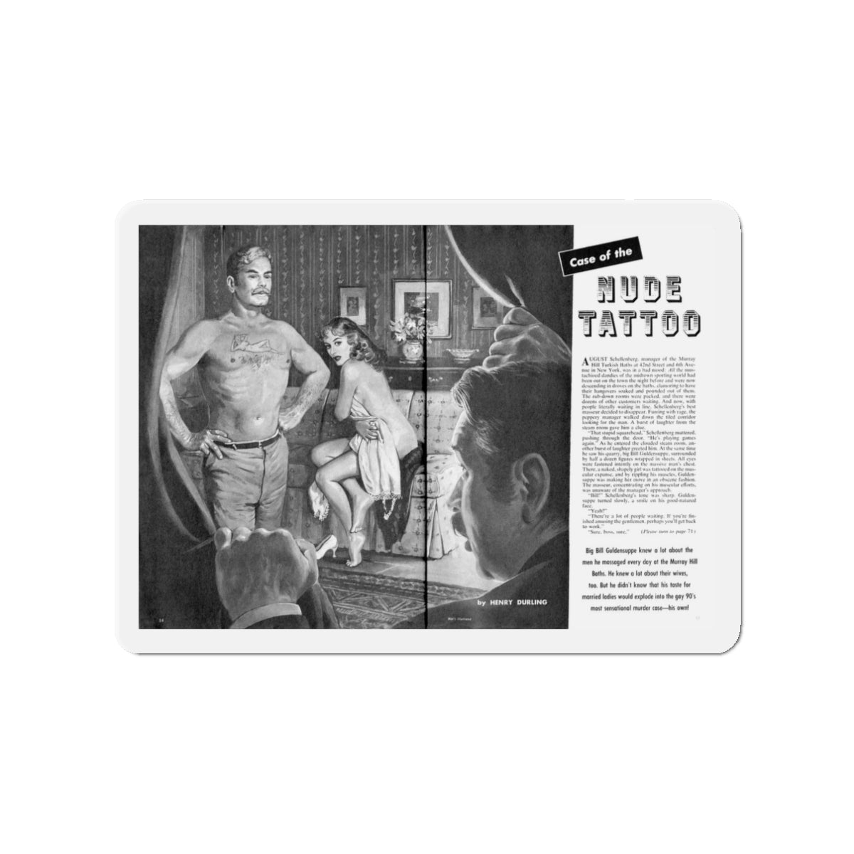 Nude Tatoo, Man's Illustrated, December 1958 (Magazine Illustration) Refrigerator Magnet-3" x 3"-The Sticker Space