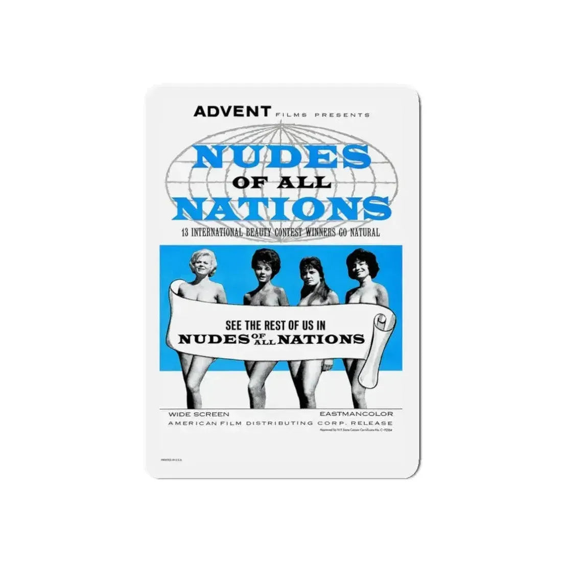 NUDES OF ALL NATIONS 1962 Movie Poster - Refrigerator Magnet 3 Inch Die-Cut - The Sticker Space