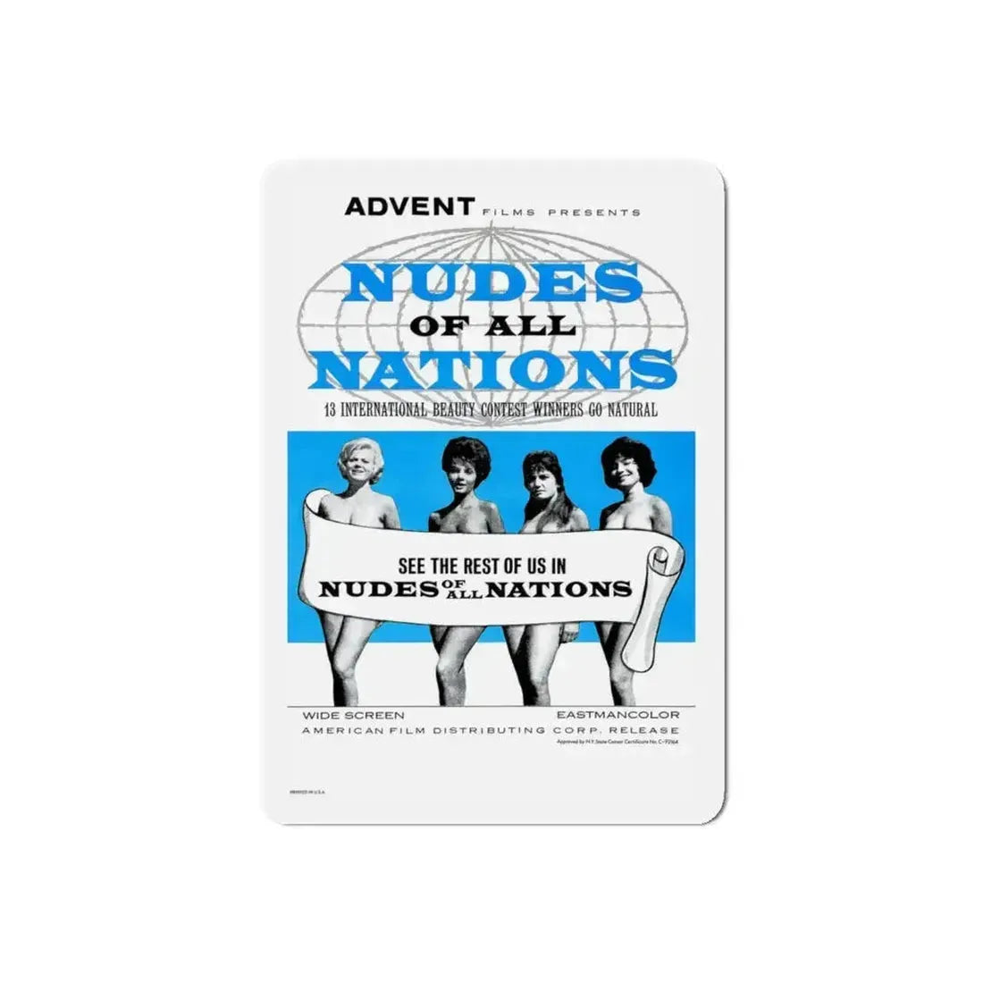 NUDES OF ALL NATIONS 1962 Movie Poster - Refrigerator Magnet 5 Inch Die-Cut - The Sticker Space