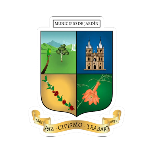 Nuevo escudo de El Jardín Antioquia (Colombia) (Coat of Arms) STICKER Vinyl Kiss-Cut Decal 2 Inch White - The Sticker Space