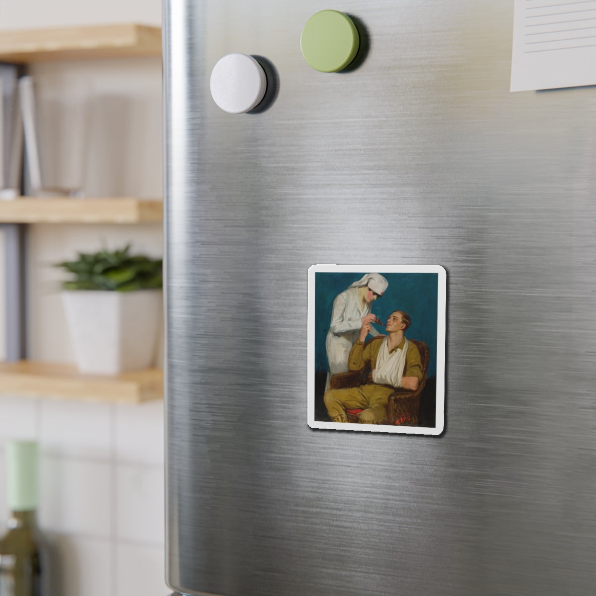 Nurse Lighting a Pipe (Magazine Illustration) Refrigerator Magnet-The Sticker Space