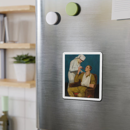 Nurse Lighting a Pipe (Magazine Illustration) Refrigerator Magnet-The Sticker Space