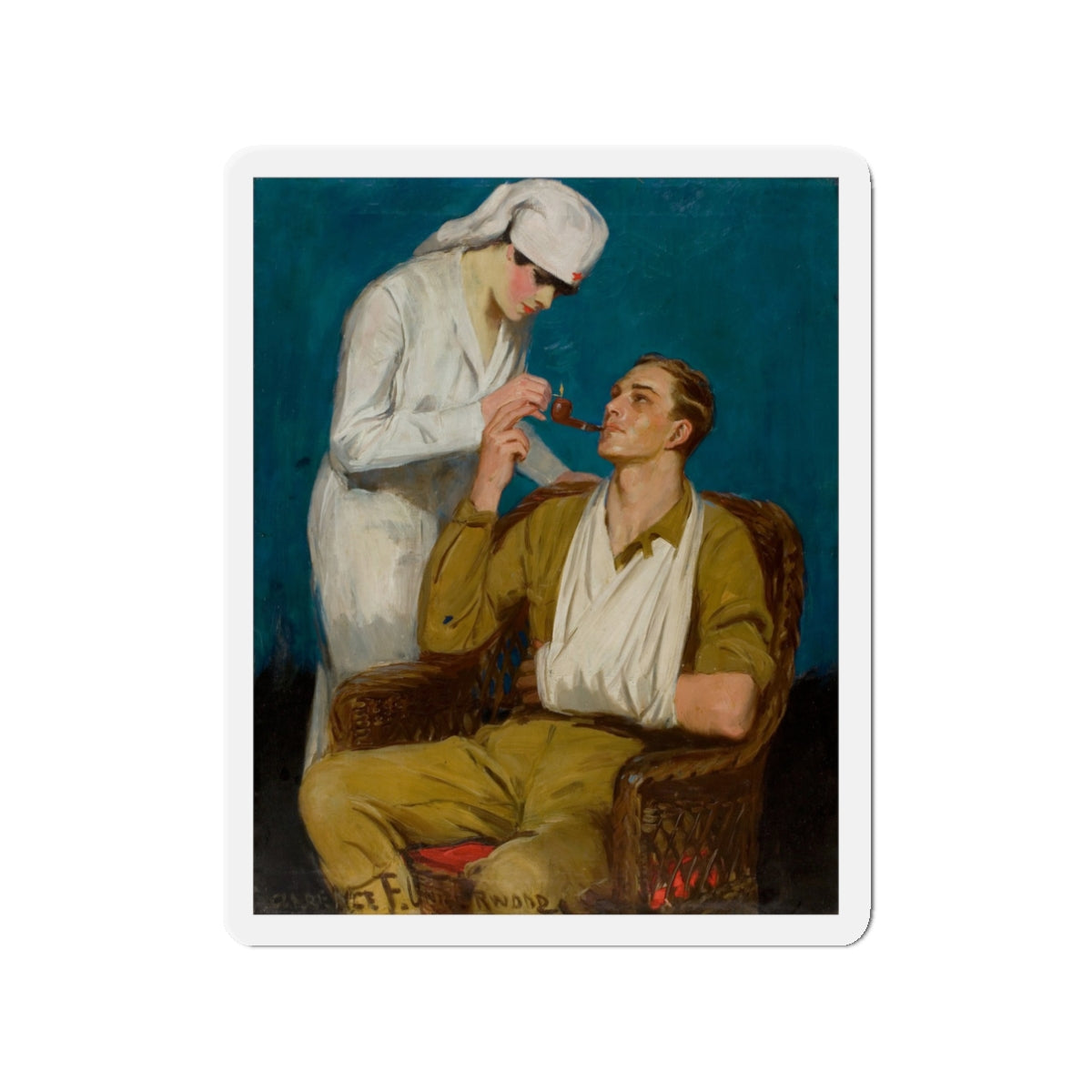 Nurse Lighting a Pipe (Magazine Illustration) Refrigerator Magnet-3" x 3"-The Sticker Space