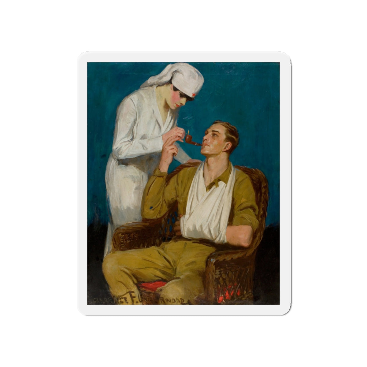 Nurse Lighting a Pipe (Magazine Illustration) Refrigerator Magnet-4" x 4"-The Sticker Space