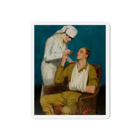 Nurse Lighting a Pipe (Magazine Illustration) Refrigerator Magnet 6 Inch - The Sticker Space